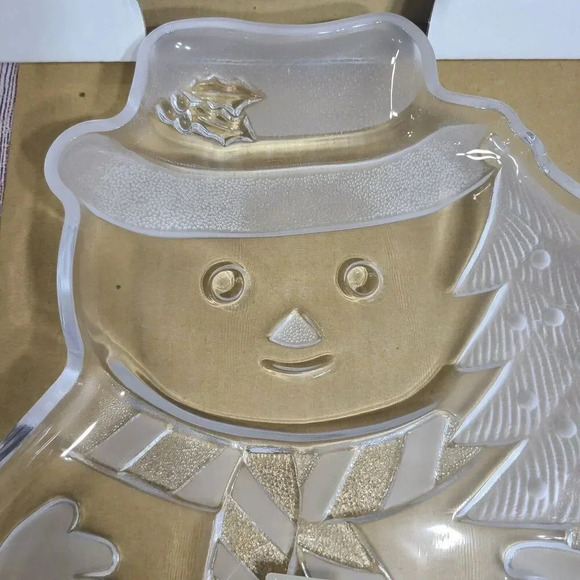 Mikasa Crystal Glass Christmas Snowman Serving Platter 11.5" WY167/312 Japan New - Picture 4 of 6